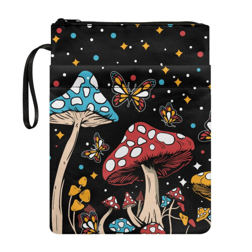 Mushroom & Butterfly Book Cover – Polyester Zip Sleeve