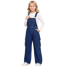 Snöflingetvättade denimoveraller för flickor, vida cargojumpsuits, avslappnad vinteroutfit, mode för unga, mjukt tyg, ventilerande design