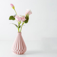 Ikebana Vase Bud Flower Arrangement Hydroponics Ceramic Decorative Vase,Artificial Flower(Pink)
