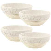 4-Pcs Sourdough Proofing Baskets with Cloth Liners, Round Woven Rattan, 23x8.5cm – Compatible with Home Baking