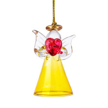 Little Angel Glass Pendant Ornament for Window, Home, Car & Porch Decor – Golden Yellow Crystal Gift for Mom & Women, Compatible with Standard Hooks