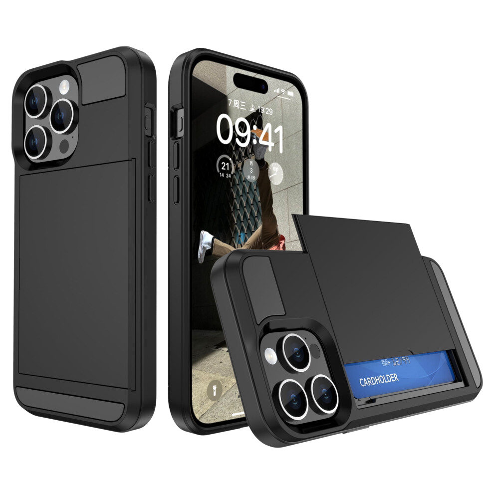 Iphone 14 Case With Id Card Holder, Dual-Layer Shockproof Slim Hard Shell, Anti-Scratch Back Cover Â (Compatible With Iphone 14) Black 9152228642126