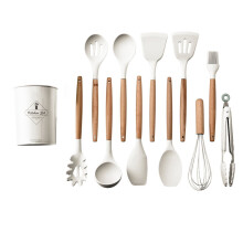 Milk White Wooden Handle Silicone Kitchenware 11 Pieces Suit Non-Stick Spatula Cooking Tools Kitchen Utensils Kitchen Set