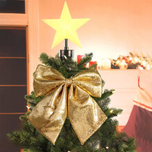 Gold Sequined Christmas Tree Bow Decoration, Lightweight Hanging Bow for Tree Topper, Home, Door & Party Decor, Compatible with Standard Trees