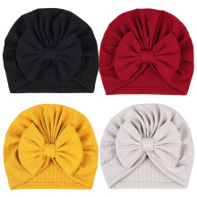 4 Pcs Soft Turban Hats with Bow Donut Nursery Caps Beanies Bonnets for Baby Girls Newborns Infants Toddlers