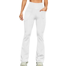 Women's High-Waisted White Flare Yoga Pants with Pockets, XL