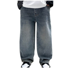 Jeans larghi da ragazzo/a per ragazzi e adolescenti, casual, dritti, a gamba larga, cargo, con elastico in vita, in denim, con tasche, blu, 9-10 anni
