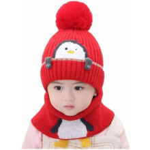 Children Baby Winter Hat Scarf Set, Unisex Infant Toddler Kids Cute Penguin Woolen Hat, Winter Warm Knit Pompom Hat Neck Scarf Two Piece Set