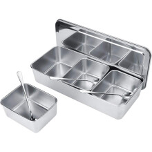 OUKENS 3-Grid Stainless Steel Seasoning Container with Cover & Spoon, Compatible with Spice/Salt/Sugar