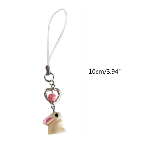 Chaveiro de coelho fofo com laço, flor e coração, pingente para celular. 2