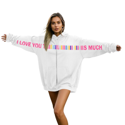 Women's White Oversized Hoodie with Valentine's Graphic,