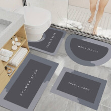 Bathroom Rug Set 4-Piece Large Oval Toilet Mat Set, Non-Slip Backing, Quick-Dry, Gray Bathroom Accessories