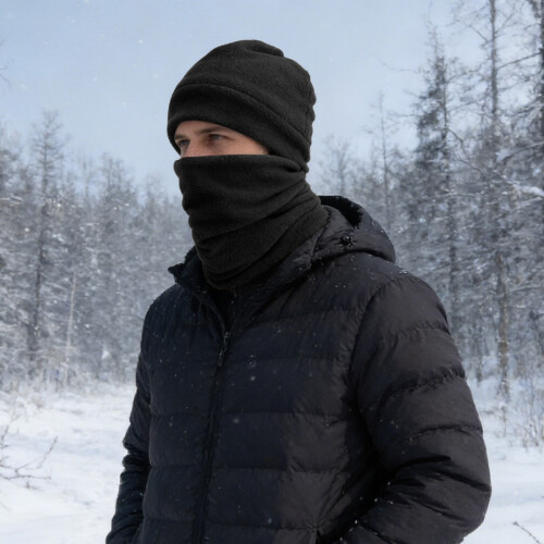 Cappello e sciarpa unisex in maglia per sci, ideali per il freddo. 2