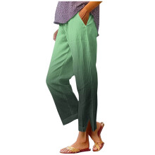 Damskie spodnie capri z ombre, skrócone, z elastycznym pasem, luźne, z rozcięciami po bokach i kieszeniami, w kolorze zieleni wojskowej, do