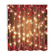Cortina de ducha para el Día de San Valentín: diseño de corazones rojos, estilo rústico de tablones, impermeable, decoración rústica para el