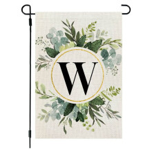 Bandiera da giardino in stile Ins, 26 lettere, stampa verde, bandiera da appendere in lino, bifacciale, resistente alle intemperie, lavabile in
