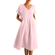 Women's Pink Midi Dress Linen Blend 2XL