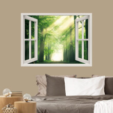 Removable Wall Sticker: Sunlight Rays in Green Forest – Modern Nature Art for Living Room, Bedroom, Office (24"x32")