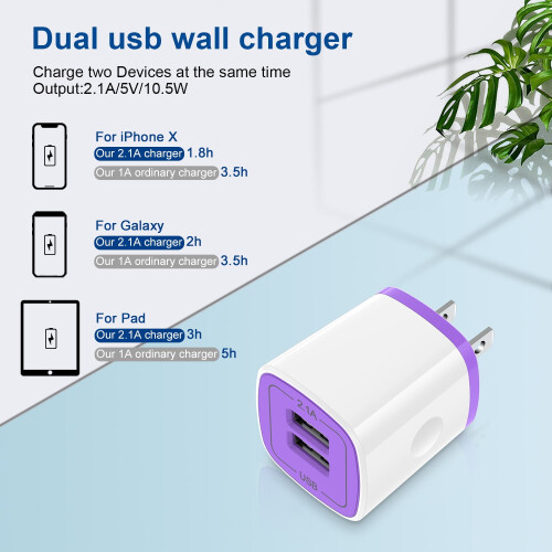 Chargeur double USB 2,1 A + 2 câbles de 3 m, compatible avec iPhone 14/13/12 2
