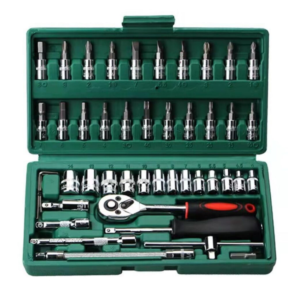 46 -Piece 1/4-Inch Screwdriver Drive Socket Bit Set Metric Ratchet Wrench Tools Kit For Automotive Repairing Household 9170372250677