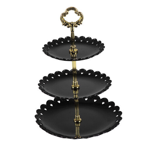 Three Tiers Cake Display Stand Black Plastic for Display