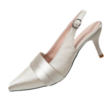 Beige Women's High Heel Sandals Pointed Toe Block Heel Size