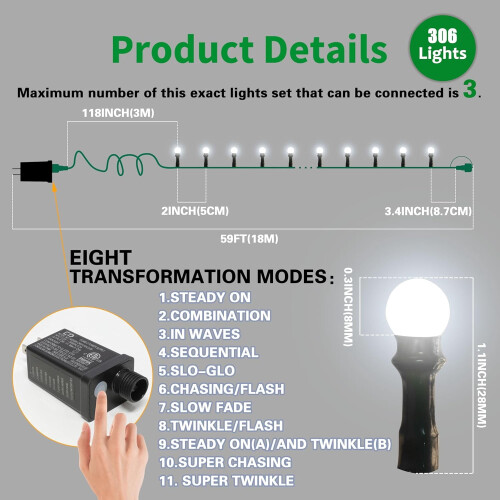 49ft306-LED Λευκά Φωτιστικά με Γαλάζια Σφαίρα, 11 Λειτουργίες, Συμβατά με 1