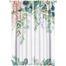 Floral Leaves Curtains Pink Flower Watercolor Leaves Nature Rustic Pattern Blackout Print Rod Pocket Window Drapes for Bedroom Living Room 42x63in