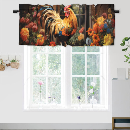 Ρουστίκ σκαμπό παραθύρου Rooster Window Valance 54x18in, σε στυλ αγροικίας με κοτόπουλα και 1