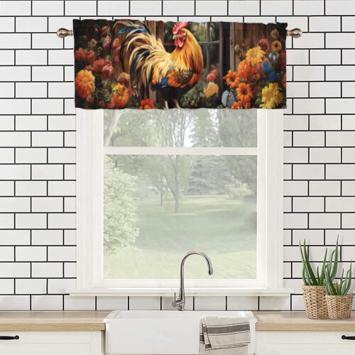 Ρουστίκ σκαμπό παραθύρου Rooster Window Valance 54x18in, σε στυλ αγροικίας με κοτόπουλα και 2