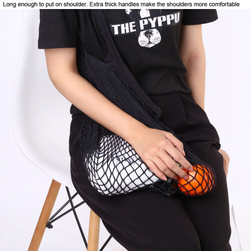 Retro Style Reusable Produce Bag, Black, Durable Cotton String Mesh for Space Saving Grocery Totes 1