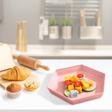 Hexagonl Wheat Straw Plates - 8.8in Reusable Dinner Dishes Plates, Lightweight, Unbreakable - Home Storage Plate for Fruit, Side Dish - Pink