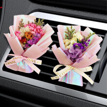 2pcs Car Vent Clips with 4 DIY Unscented Fragrance Pads & Dried Flowers – Pink Air Freshener for Women & Moms