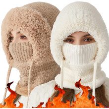 3-in-1-Wintermütze für Damen mit Schal und Maske