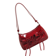 Modische Damen-Schultertasche mit Schleifendetail, praktische PU-Umhängetasche, Abendtasche für Büro und Freizeit