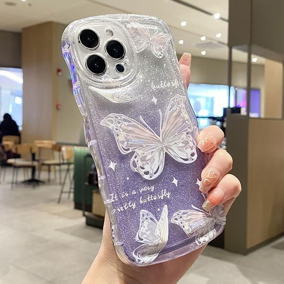 3D Print Butterfly Glitter Case For Iphone 15/14/13/12 Pro Max Â Wavy Ripple, Sparkling, Shockproof, (For Iphone 13) Purple 9405492375697