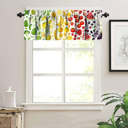 Veggie Fruit Curtain Valance Rainbow Pattern Blackout 2