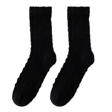 Women's Fuzzy Crew Socks, Warm Thick Wool Boot Socks, Black, One Size