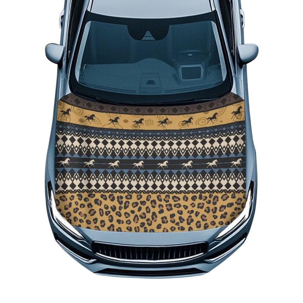 Aztec Leopard Horse Stretch Car Cover Â Hood Protector & Outdoor Decor, Compatible With Cars 9405492375192