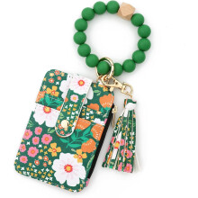 Niedliches Silikon-Schlüsselanhänger-Armband mit Perlenblume für Damen – Kreditkartenetui und Armband im Leoparden-/Boho-Stil