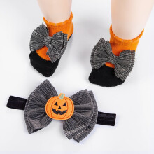 Conjunto de calcetines y diadema con lazo de Halloween para niñas (1 juego)