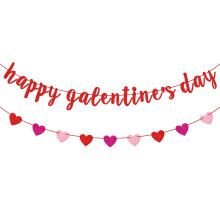 Guirnalda de Feliz Día de la Amistad Femenina, Guirnalda de Corazones con Purpurina Roja, Rosa y Rosa, Guirnalda Preensamblada para el Día de la