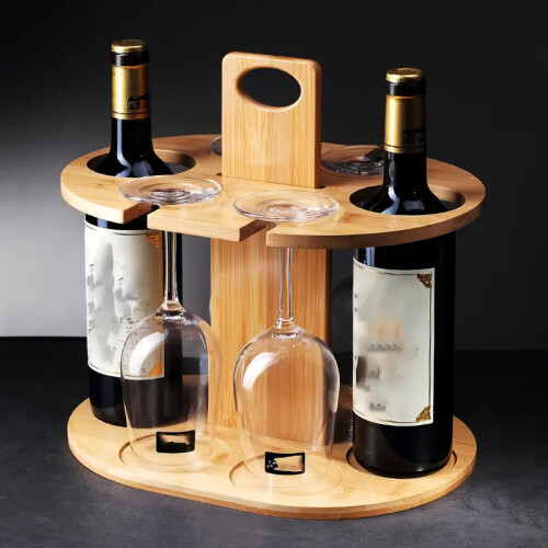 Elegance Elevated: Wooden Tabletop Wine Rack with High-Legged Cup Inverted Cup Design 1