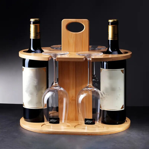 Elegance Elevated: Wooden Tabletop Wine Rack with High-Legged Cup Inverted Cup Design 2