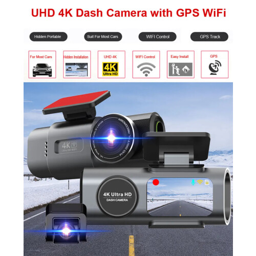 4K UHD Dual Lens Dash Cam Front Rear Night Vision Black 2