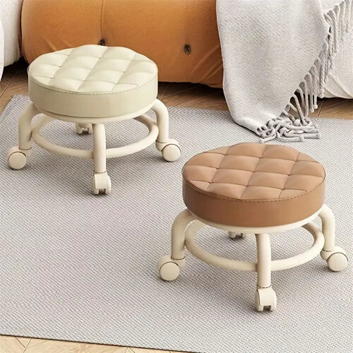 (White) Step Up Your Decor Game with a Trendy Round Rolling Stool 1