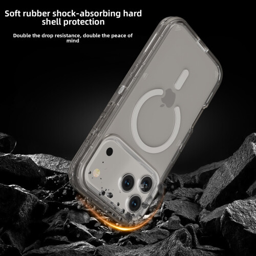 Capa transparente para iPhone 17 Pro compatível com MagSafe – Tripla camada magnética, resistente a choques e quedas, cinza cristal 2