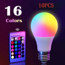 (10pc) 16 Colors RGB Bulb LED Multicolor Bulb E27 220V Household Lighting Dimmable 24 Key Remote Control Smart Lamp Atmosphere Light