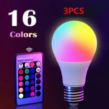 (3pc) 16 Colors RGB Bulb LED Multicolor Bulb E27 220V Household Lighting Dimmable 24 Key Remote Control Smart Lamp Atmosphere Light