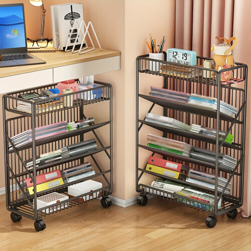 Office Bookshelf with Wheels and Storage Basket 1